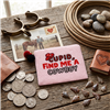 Fashion Culture handmade beaded zip pouch featuring the phrase Cupid Find Me a Cowboy with a red beaded bow on a light pink glass beaded background, zip top closure with red and black pom pom zipper pull, cotton backing and lining, measuring 5.5 x 4.5 inc