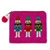 Fashion Culture colorful Nutcracker beaded coin pouch with festive Christmas soldier motif and fabric back.