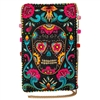 Mary Frances Imagine Sugar Skull Beaded Phone Crossbody Bag Black Multi Floral Cell Phone Purse