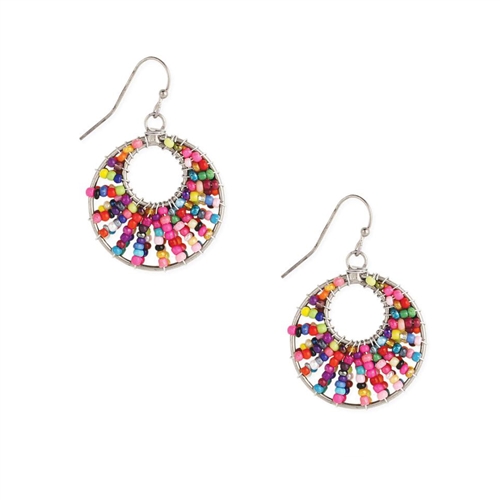Colorful Beaded Round Drop Earrings