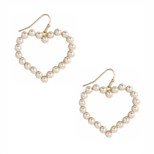 Sweetheart Simulated Pearl Beaded Heart Drop Earrings