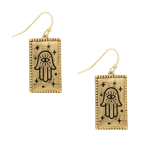 Protective Hand of Fatima Card Drop Earrings