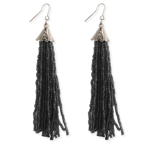 Long Beaded Tassel Drop Earrings