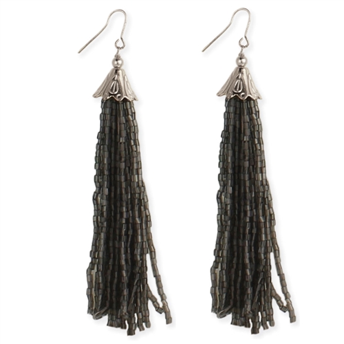 Long Beaded Tassel Drop Earrings