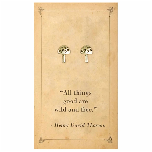 Zad Jewelry Literary Quotes  Wild & Free Mushroom Mini Stud Earrings, Gold