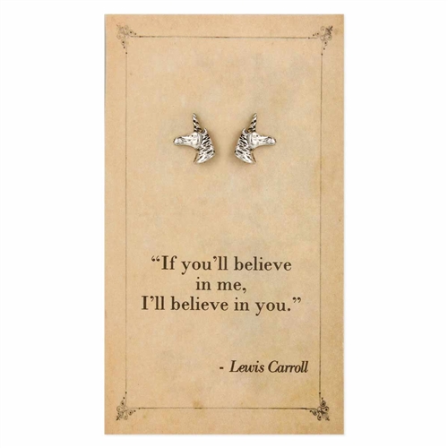 Zad Jewelry Literary Quotes Lewis Carroll Unicorn Mini Stud Earrings