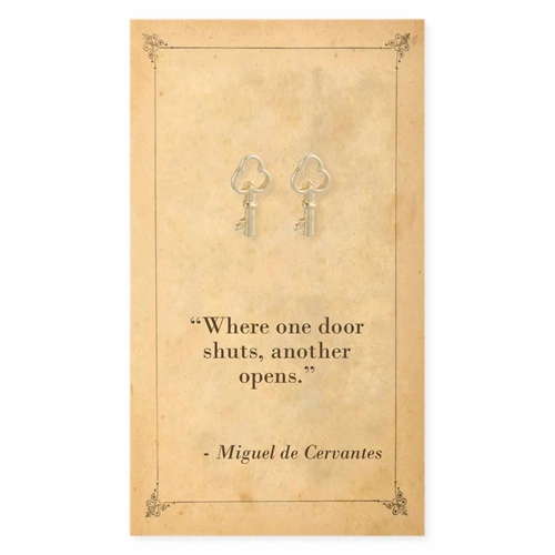 Zad Jewelry Literary Quotes Miguel de Cervantes Door Key Mini Stud Earrings