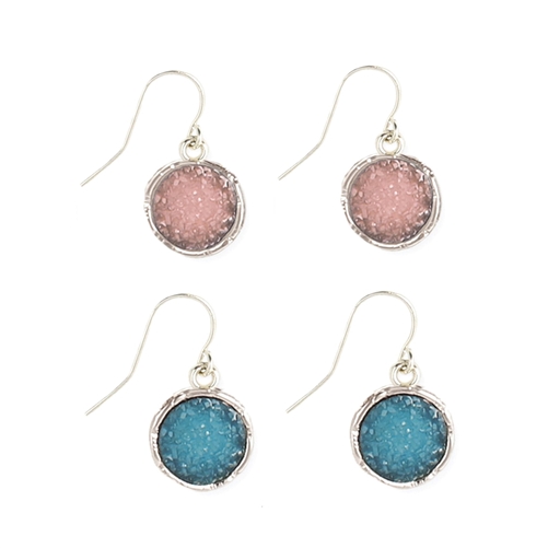 ZAD Jewelry Silver Round Druzy Drop Earrings