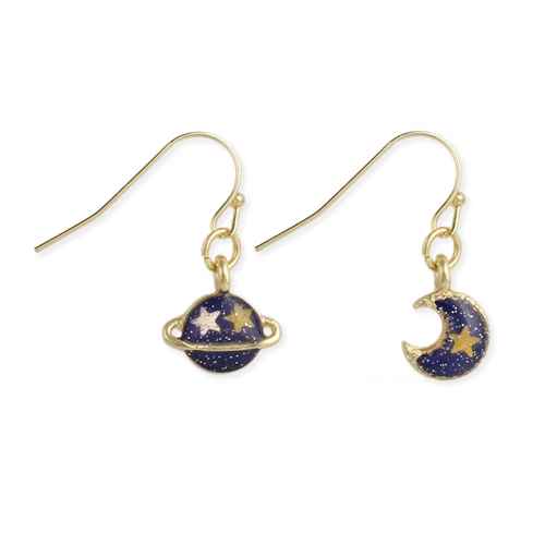 Zad  Celestial Moon & Plant Mismatch Drop Earrings