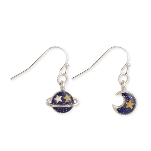 Zad  Celestial Moon & Plant Mismatch Drop Earrings