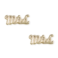 Zad Jewelry Wedding Bells Mrs. Script Mini Stud Earrings