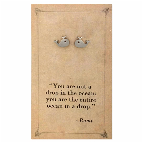 Zad Jewelry Literary Quotes Rumi Ocean Whale Mini Stud Earrings