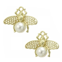 Zad Jewelry Pearly Pollen Bumble Bee Stud Earrings