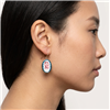Zad Jewelry Bay oval drop earrings featuring pink crab illustrations on white enamel centers with blue borders and gold tone fish hook ear wires.