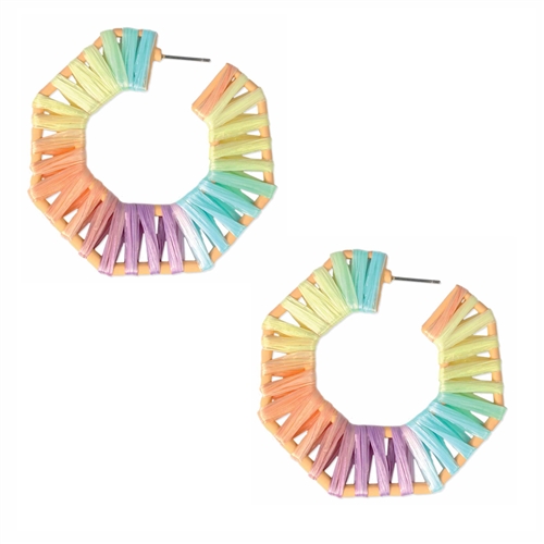 Zad Jewelry Pastel Stripes Raffia String Art Hoop Earrings