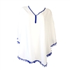 Blue Island Pom Pom Beach Cover-Up: White & Blue Knit Tunic Swimsuit Sarong for Women