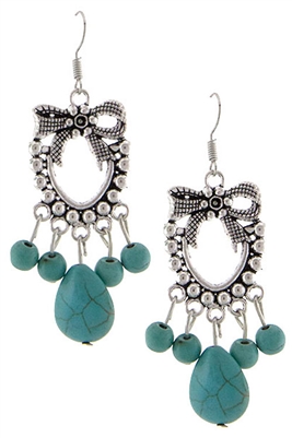 Bow & Turquoise Bead Drop Earrings