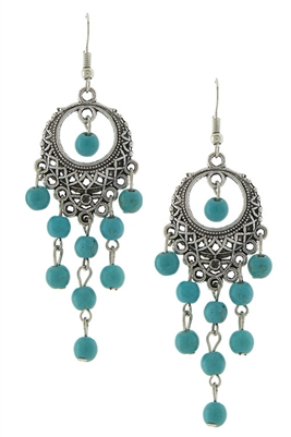 Filigree Turquoise Bead Drop Earrings