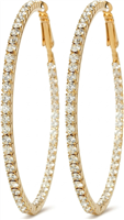 Amrita Singh Farrah 2 inch gold tone hoop earrings embellished with rows of clear pave crystals for a sparkling statement finish.