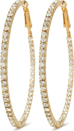 Amrita Singh Farrah 2 inch gold tone hoop earrings embellished with rows of clear pave crystals for a sparkling statement finish.