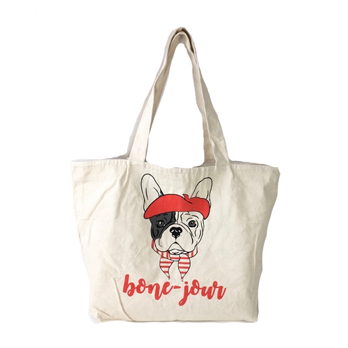 Frenchie French Bulldog 'Bone-Jour' Canvas Market Tote