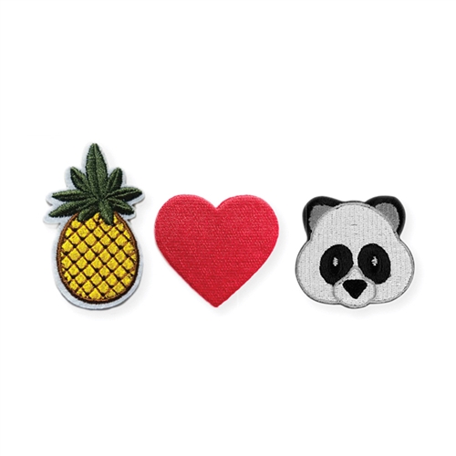 Zad Pineapple, Heart, Panda Set of 3 Mini Stick On Patch Appliques
