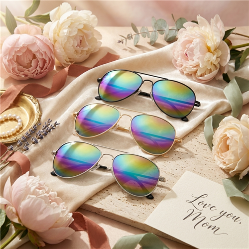 Bliss Pilot Aviators Sunglasses, Rainbow Mirrored Lens Metal Frame For Women Men, UV Protection Trendy Multi Colored Fashion Eyewear Silver Gold Black Classic Shade