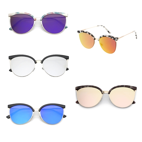 Mirrored Flat Lens Cat Eye Sunglasses