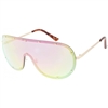 Fashion Culture Disco Rimless Oversized Shield Studded Aviator Sunglasses
