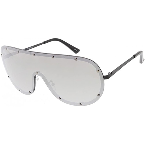 Fashion Culture Disco Rimless Oversized Shield Studded Aviator Sunglasses