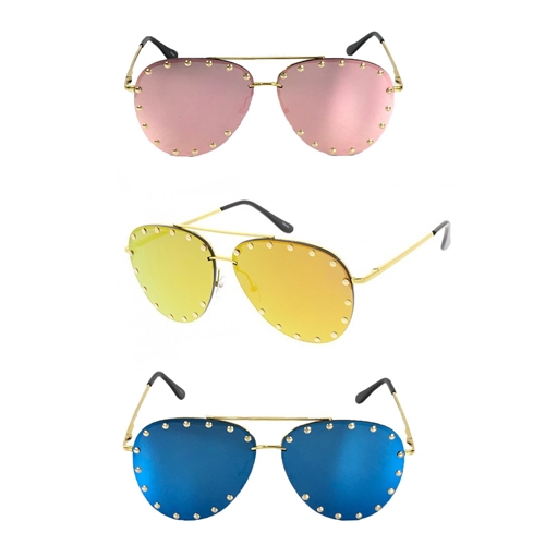 Soiree 60MM Mirrored Studded Aviator Sunglasses