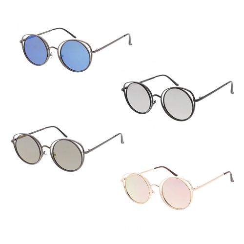 Open Wire Round Cat Eye Mirrored Sunglasses