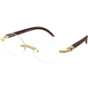 Fashion Culture Oval Blue Light Blocking Glasses: Crystal-Embellished Rimless Frames in Brown Wood & Gold for Women