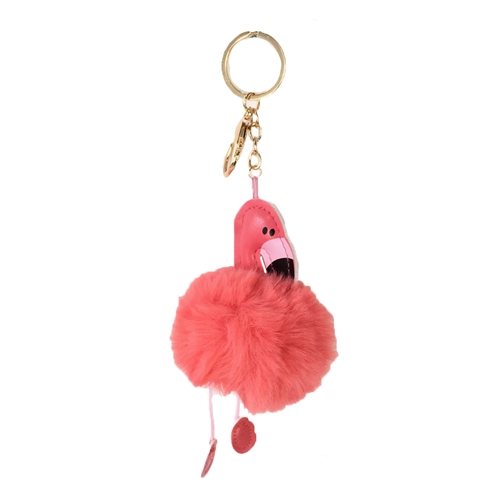 Flamingo Pom Pom Bag Charm Key Chain