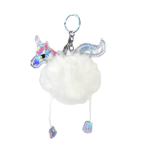Unicorn Pom Pom Bag Charm Key Chain