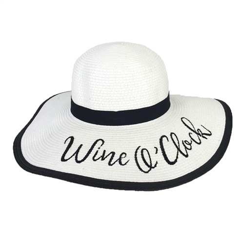 Wine O'Clock' Floppy Sun Hat, White/Black