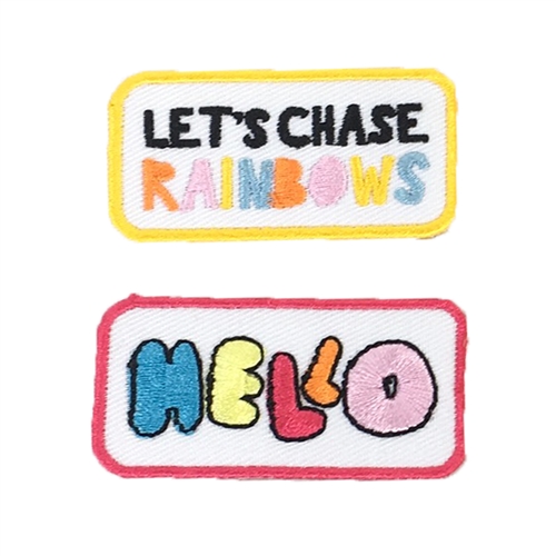 Hello Let's Chase Rainbows Embroidered Iron On Patch Applique 2 Pack, Multi