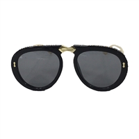 Fashion Culture Compact Folding Sunglasses Oversized Black Shades with Glamorous Crystal Embellishments  UV Protection