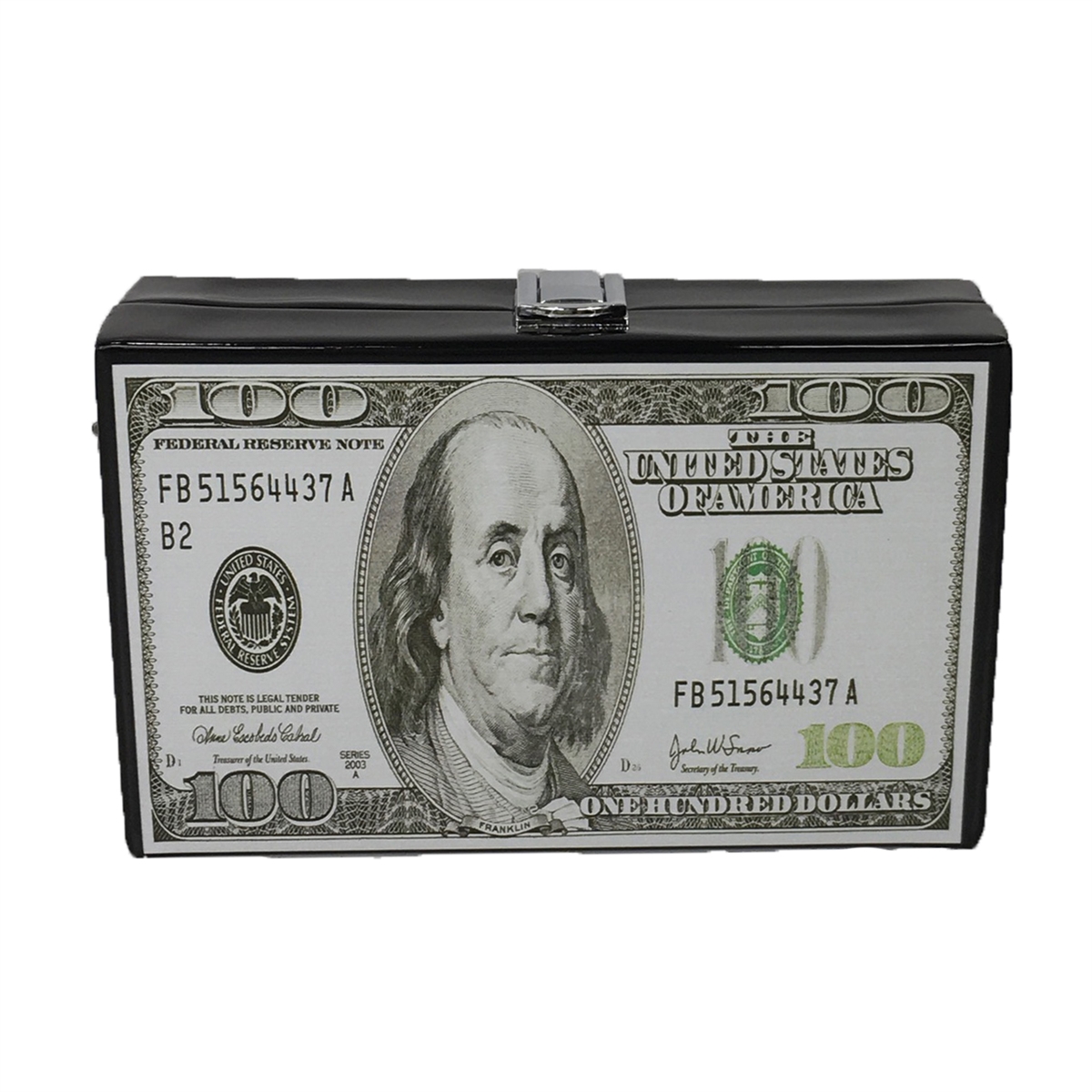 Fashion Culture Show Me The Benjamins $100 Bill Money Box Clutch, Black