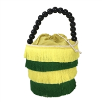 Fashion Culture Cora Striped Fringe Beaded Top Handle Mini Bucket Bag
