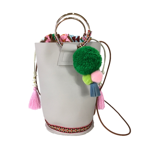 Emmie Vegan Leather Embroidered Pouchette Bucket Bag