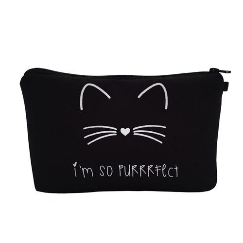 Im So Purrrfect Cat Zip Cosmetic Case Travel Pouch