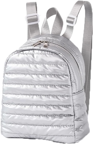 Youthforia Metallic Silver Puffer Backpack Laptop Sleeve Quilted Bag Y2K Style Metallic Silver Embroidered Puffer Backpack, School Bag  main image 4