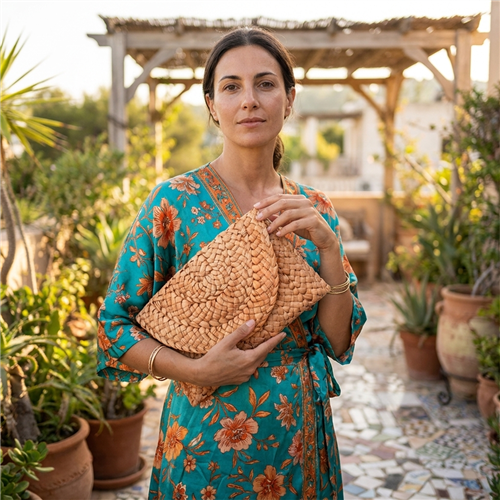 Fashion Culture Eliza Crochet Straw Envelope Clutch