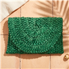 Eliza Crochet Straw Envelope Clutch Handbag, Sea Green Summer Beach Boho Chic Women's Designer Purse