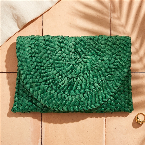 Fashion Culture Eliza Crochet Straw Envelope Clutch, Multi Color Woven Summer Handbag For Women, Handcrafted Natural Fiber Small Snap Pouch Evening Beach Wedding Bag Artisan Accessory 10 Inch