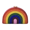 Rainbow Rhinestone Half Moon Clutch Crossbody Bag