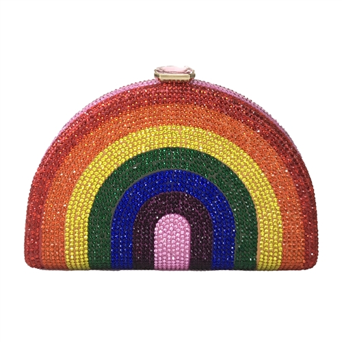Rainbow Rhinestone Half Moon Clutch Crossbody Bag