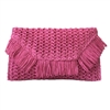 Heidi Fringe Straw Clutch Purse, Fashion Culture Slim Punch Pink Handbag, Boho Summer Beach Bag for Women