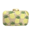 Fashion Culture Pineapple Grove Embroidered Straw Box Clutch Crossbody